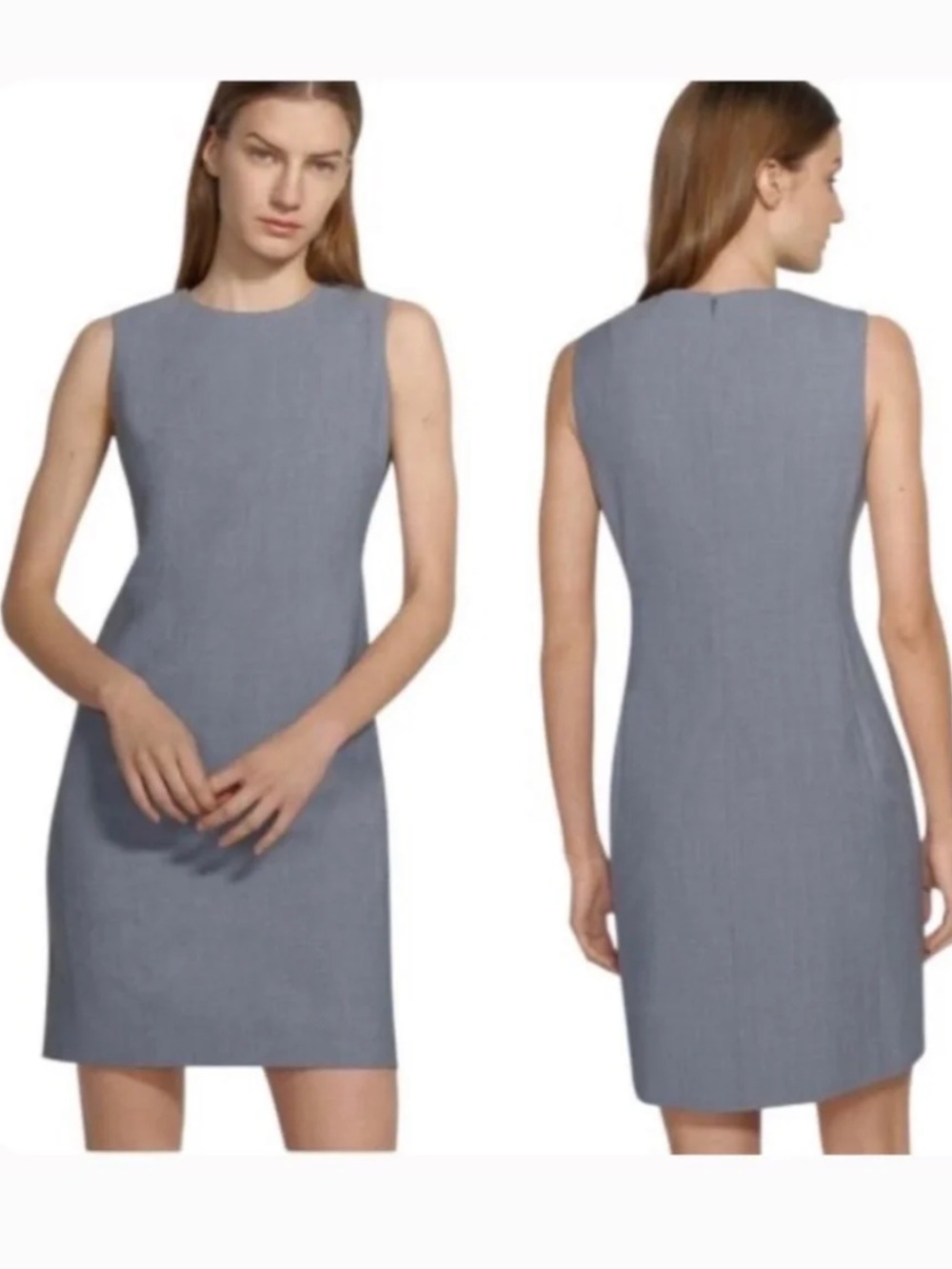 NWOT Theory Gray Blue crepe Seasonless wool sleeveless sheath dress 10